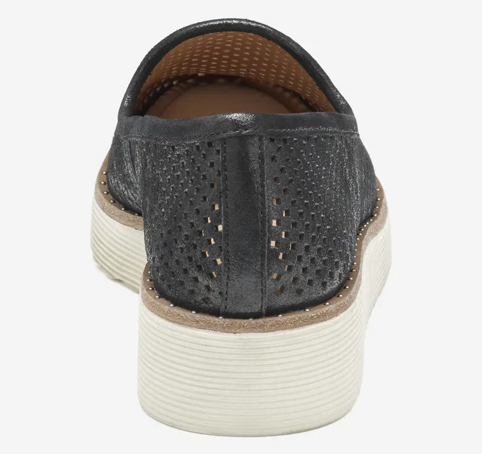 Mitzi Perfed Venetian Black Metallic Kid Suede Women Mules and Loafers Johnston and Murphy