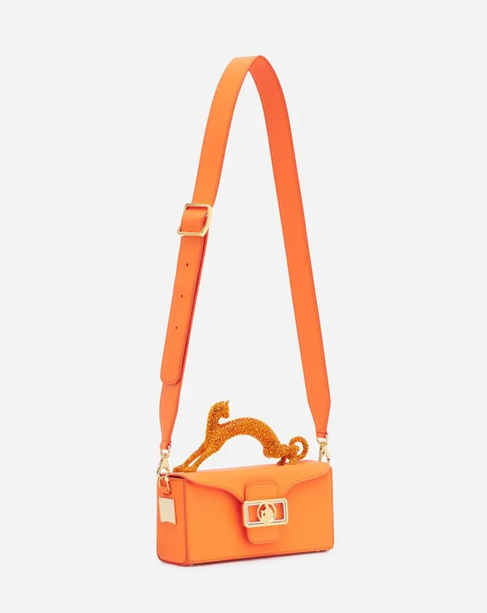 Nano Pencil Cat Leather And Rhinestone Bag Bright Orange Women Lanvin Pencil