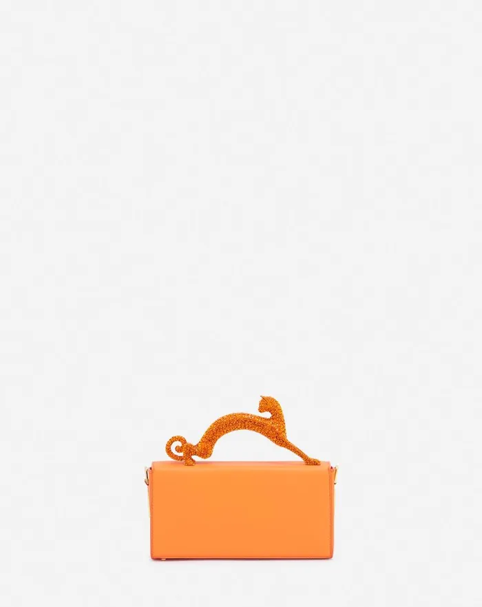 Nano Pencil Cat Leather And Rhinestone Bag Bright Orange Women Lanvin Pencil