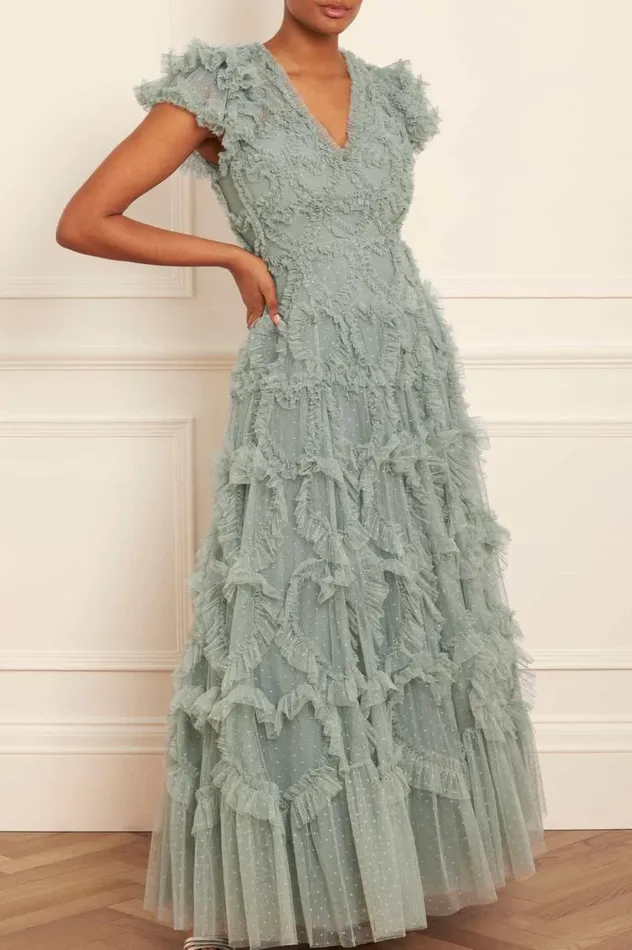 Needle and Thread Dresses Amorette VNeck Gown Green 8211 Women