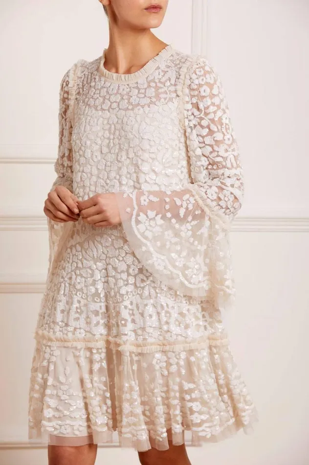 Needle and Thread Dresses Annie Sequin Tiered Mini Dress Champagne 8211 Women