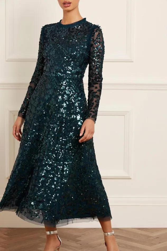 Needle and Thread Dresses Aurelia Long Sleeve Ballerina Dress Green 8211 Women