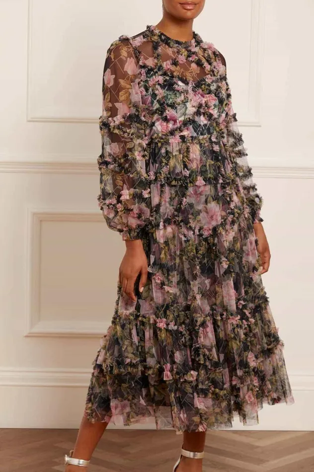 Needle and Thread Dresses English Rose Diamond Ruffle Ballerina Dress Black 8211 Women