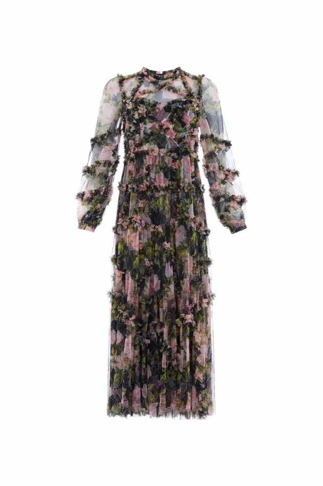 Needle and Thread Dresses English Rose Diamond Ruffle Ballerina Dress Black 8211 Women