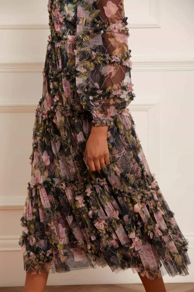 Needle and Thread Dresses English Rose Diamond Ruffle Ballerina Dress Black 8211 Women