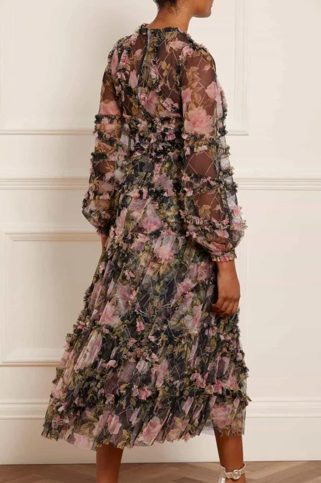 Needle and Thread Dresses English Rose Diamond Ruffle Ballerina Dress Black 8211 Women