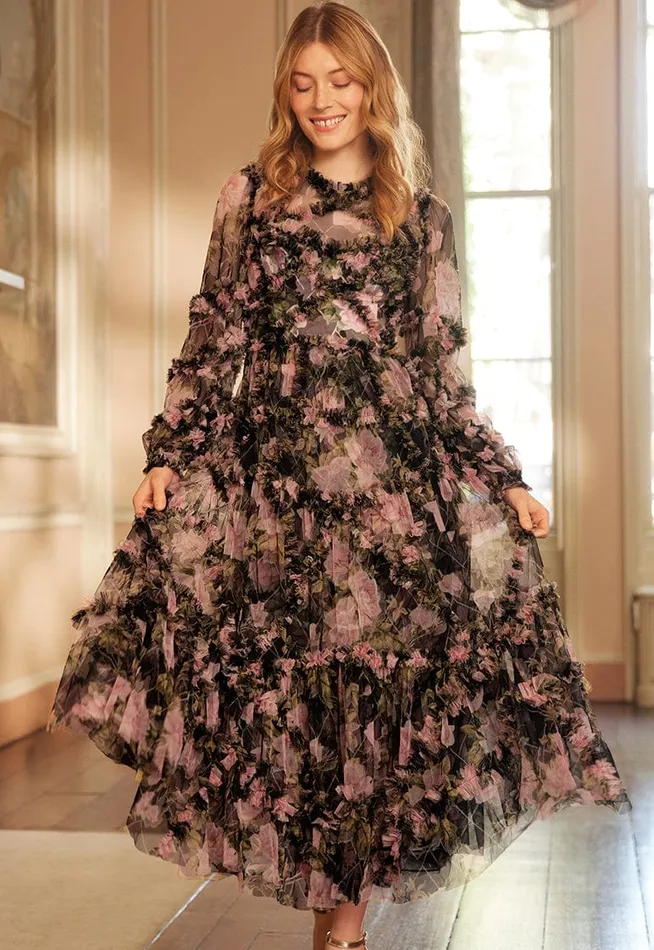 Needle and Thread Dresses English Rose Diamond Ruffle Ballerina Dress Black 8211 Women