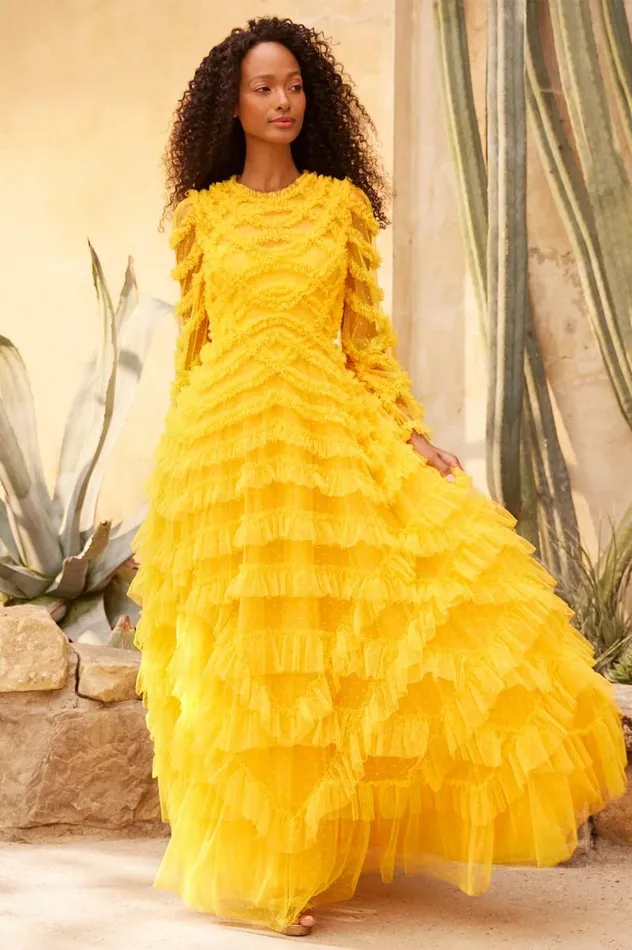 Needle and Thread Dresses Lana Round Neck Gown Yellow 8211 Women