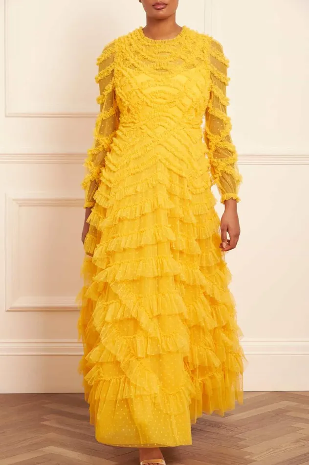 Needle and Thread Dresses Lana Round Neck Gown Yellow 8211 Women