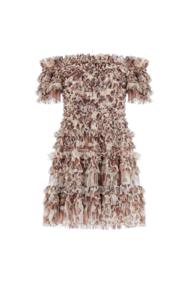 Needle and Thread Dresses Leopard Lisette OffShoulder Micro Mini Dress Multi 8211 Women
