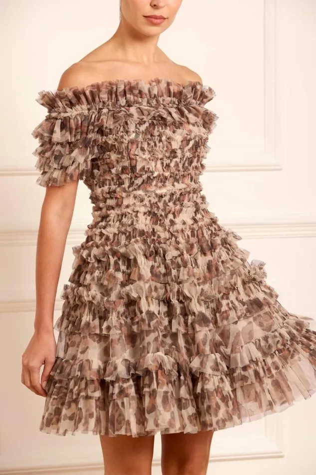 Needle and Thread Dresses Leopard Lisette OffShoulder Micro Mini Dress Multi 8211 Women