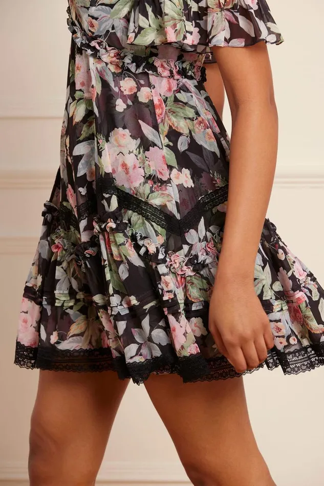 Needle and Thread Dresses Paradise Garden Sonata Georgette Micro Mini Dress Black 8211 Women