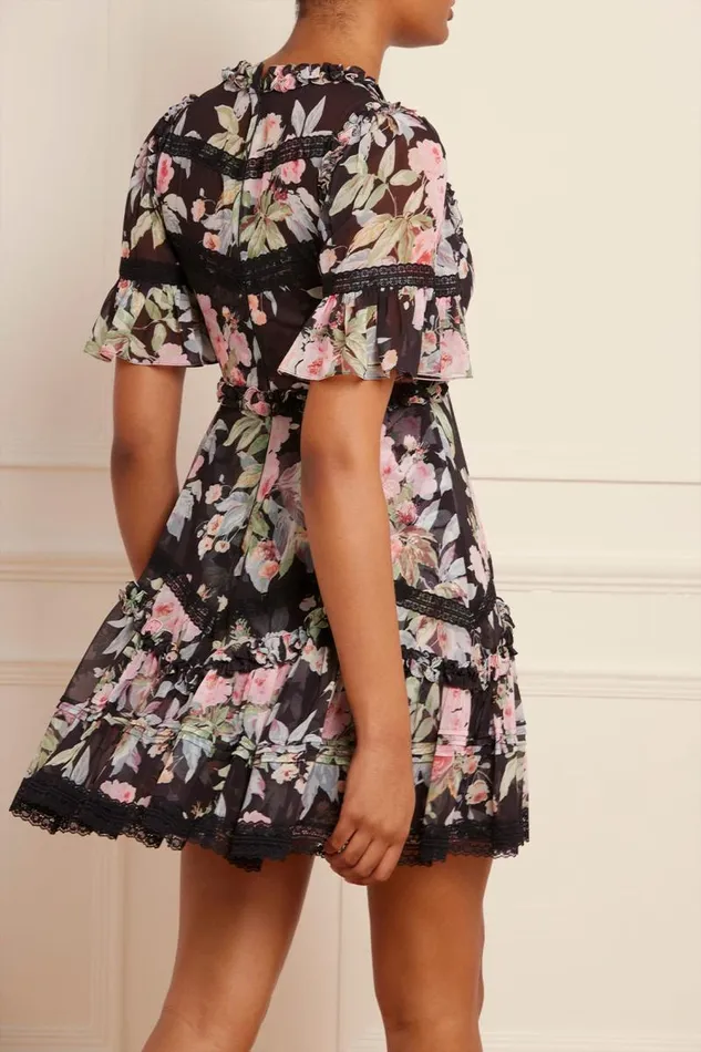 Needle and Thread Dresses Paradise Garden Sonata Georgette Micro Mini Dress Black 8211 Women