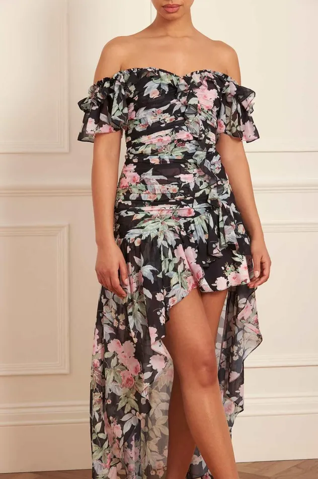 Needle and Thread Dresses Paradise Garden Susie Chiffon HighLow Dress Black 8211 Women