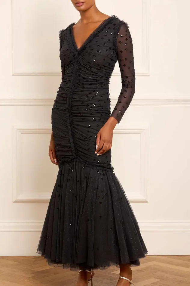 Needle and Thread Dresses Scatter Sequin Long Sleeve Ankle Gown Black 8211 Women