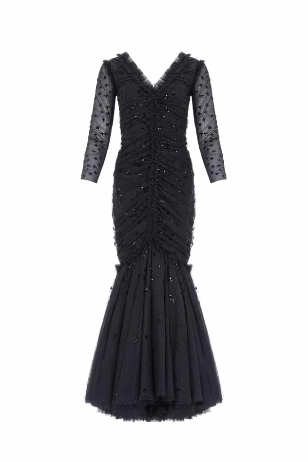 Needle and Thread Dresses Scatter Sequin Long Sleeve Ankle Gown Black 8211 Women