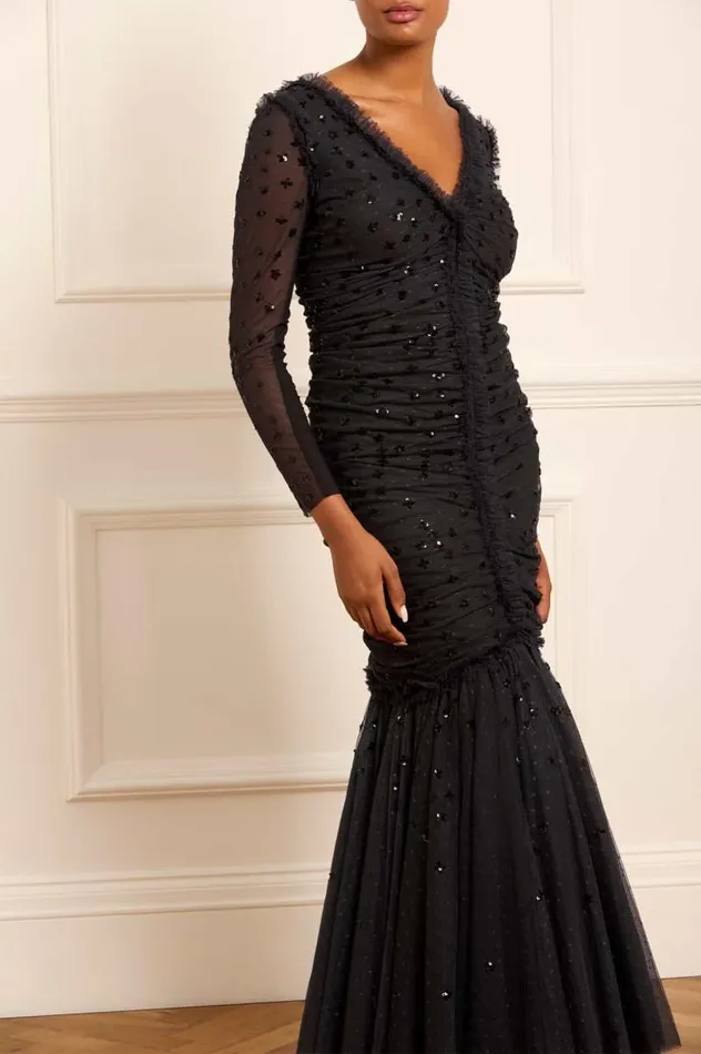 Needle and Thread Dresses Scatter Sequin Long Sleeve Ankle Gown Black 8211 Women