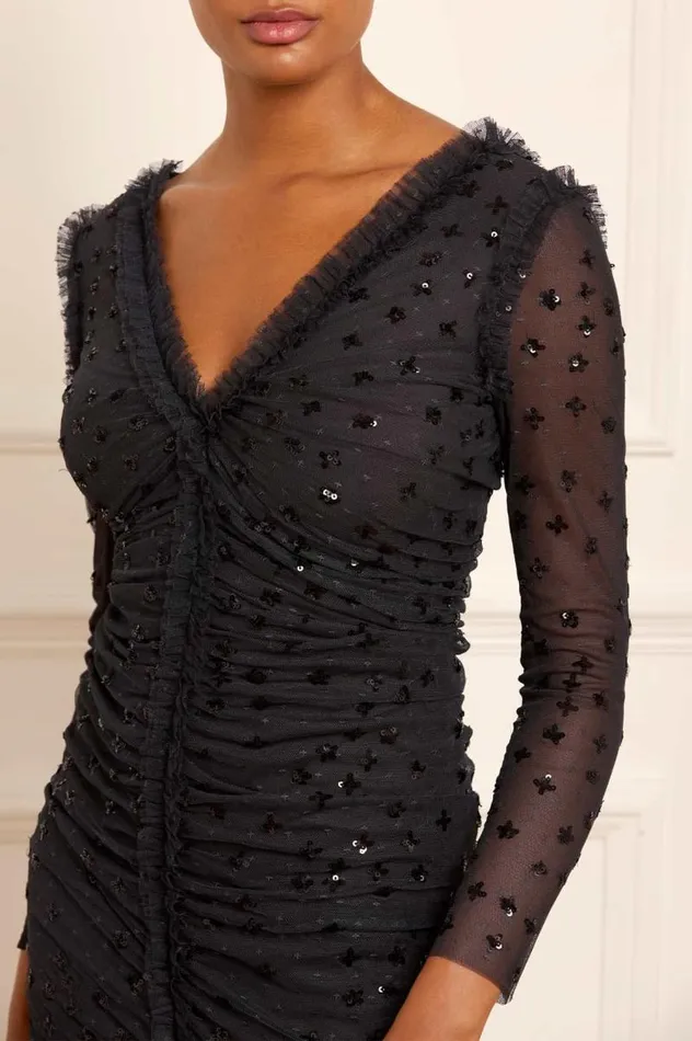 Needle and Thread Dresses Scatter Sequin Long Sleeve Ankle Gown Black 8211 Women
