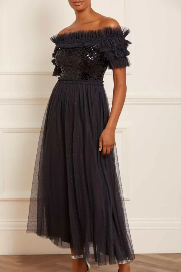 Needle and Thread Dresses Sequin Wreath Bodice OffShoulder Ankle Gown Black 8211 Women