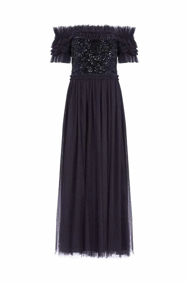 Needle and Thread Dresses Sequin Wreath Bodice OffShoulder Ankle Gown Black 8211 Women