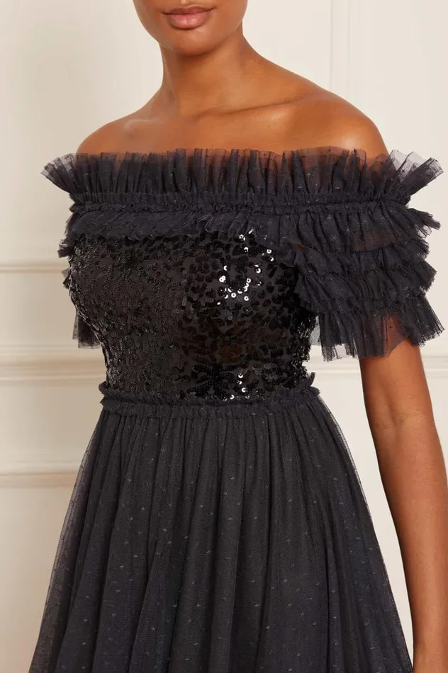 Needle and Thread Dresses Sequin Wreath Bodice OffShoulder Ankle Gown Black 8211 Women