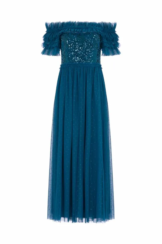 Needle and Thread Dresses Sequin Wreath Bodice OffShoulder Ankle Gown Blue 8211 Women