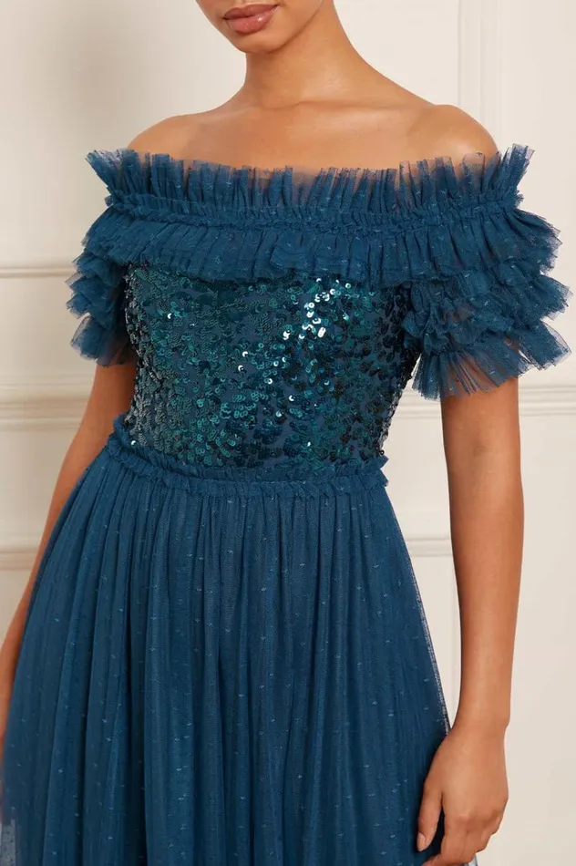 Needle and Thread Dresses Sequin Wreath Bodice OffShoulder Ankle Gown Blue 8211 Women
