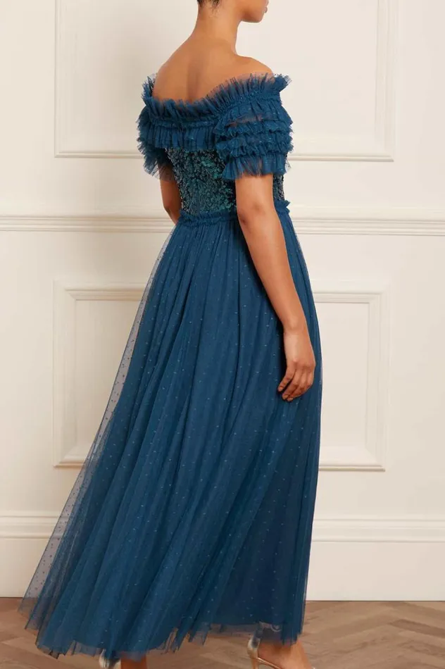 Needle and Thread Dresses Sequin Wreath Bodice OffShoulder Ankle Gown Blue 8211 Women