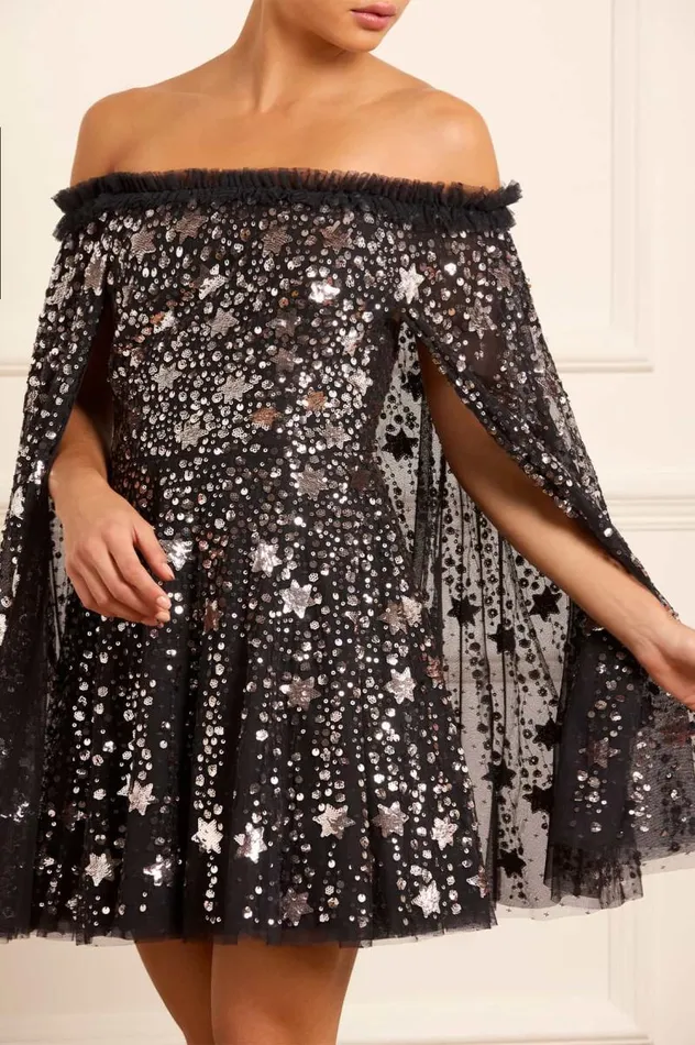 Needle and Thread Dresses Shooting Stars Cape Micro Mini Dress Black 8211 Women