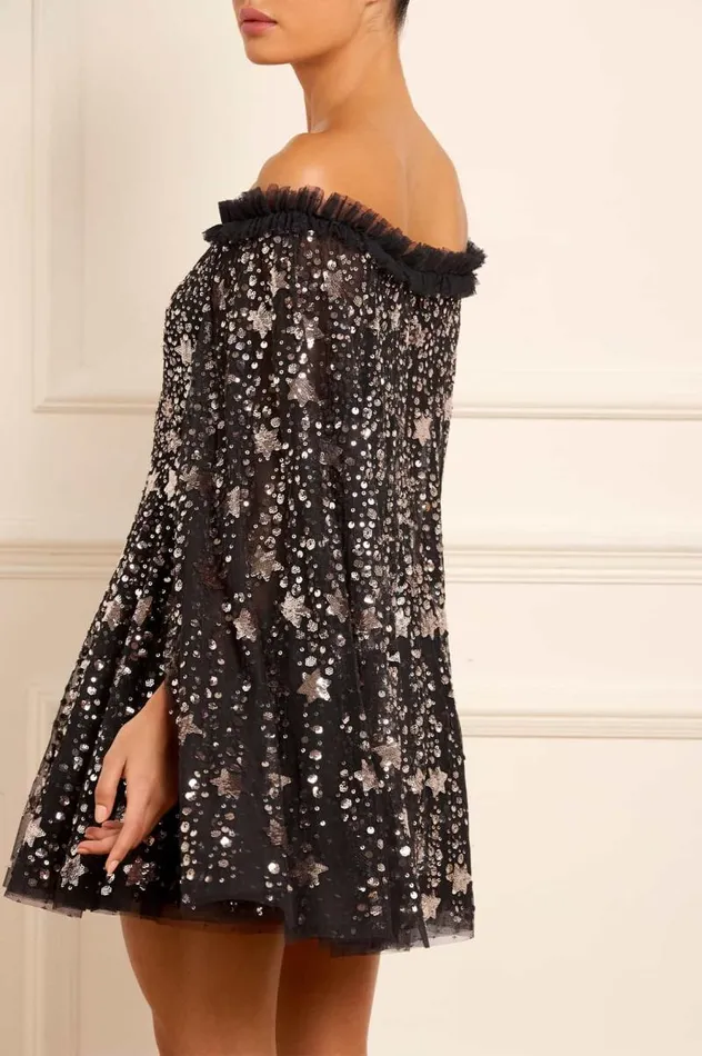 Needle and Thread Dresses Shooting Stars Cape Micro Mini Dress Black 8211 Women