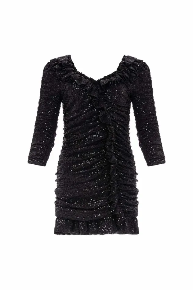 Needle and Thread Dresses Sunbeam Rouched Long Sleeve Micro Mini Dress Black 8211 Women