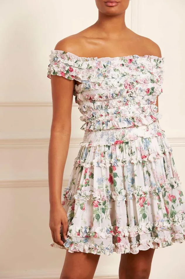 Needle and Thread Skirts Floral Fantasy Chiffon Smocked Micro Mini Skirt Multi 8211 Women