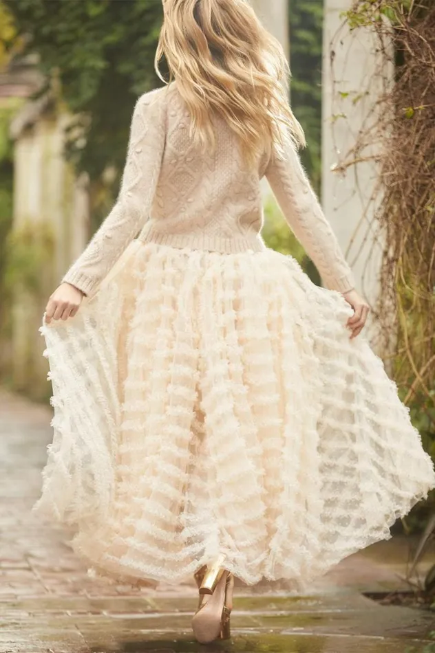 Needle and Thread Skirts Florence Ruffle Ankle Skirt Champagne 8211 Women
