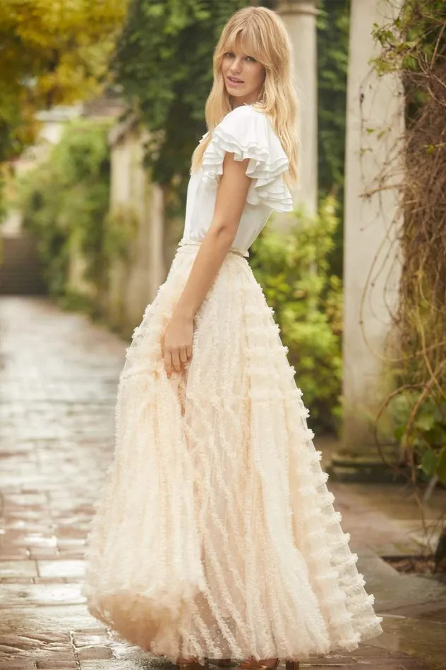 Needle and Thread Skirts Florence Ruffle Ankle Skirt Champagne 8211 Women