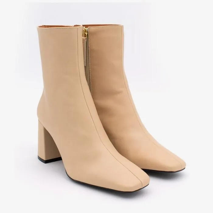 ngel Alarcn Boots And Booties Woman DRIMIA 8211 Square Toe Leather Booties Wide Heel And Zip