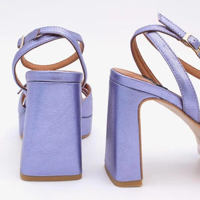 ngel Alarcn Metallized Shoes Woman VANCE 8211 Metallized Leather Ankle Strap Sandal With High Heel And Platform