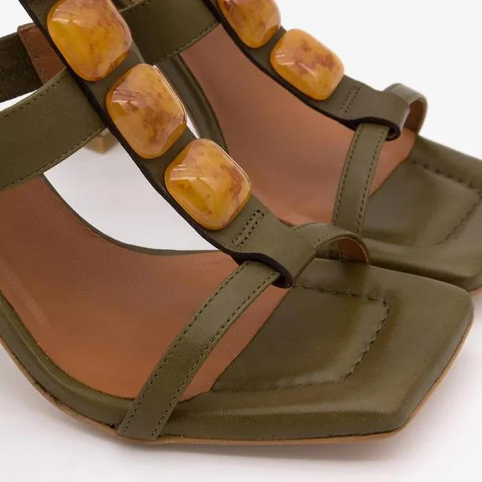 ngel Alarcn Sandals Woman MASAL 8211 Leather Ankle Tstrap High Heel Sandal With Carey Ornament