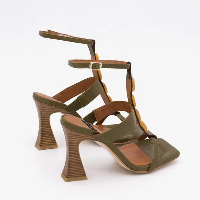 ngel Alarcn Sandals Woman MASAL 8211 Leather Ankle Tstrap High Heel Sandal With Carey Ornament