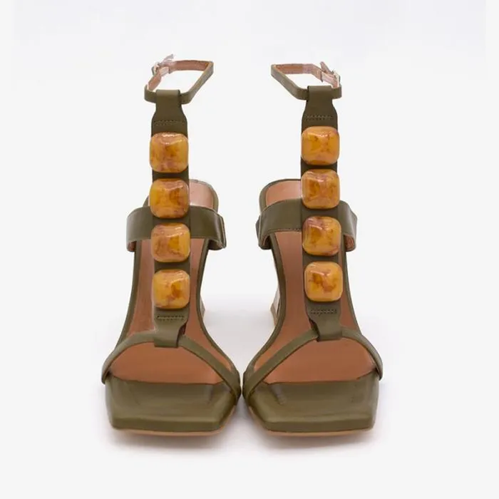 ngel Alarcn Sandals Woman MASAL 8211 Leather Ankle Tstrap High Heel Sandal With Carey Ornament