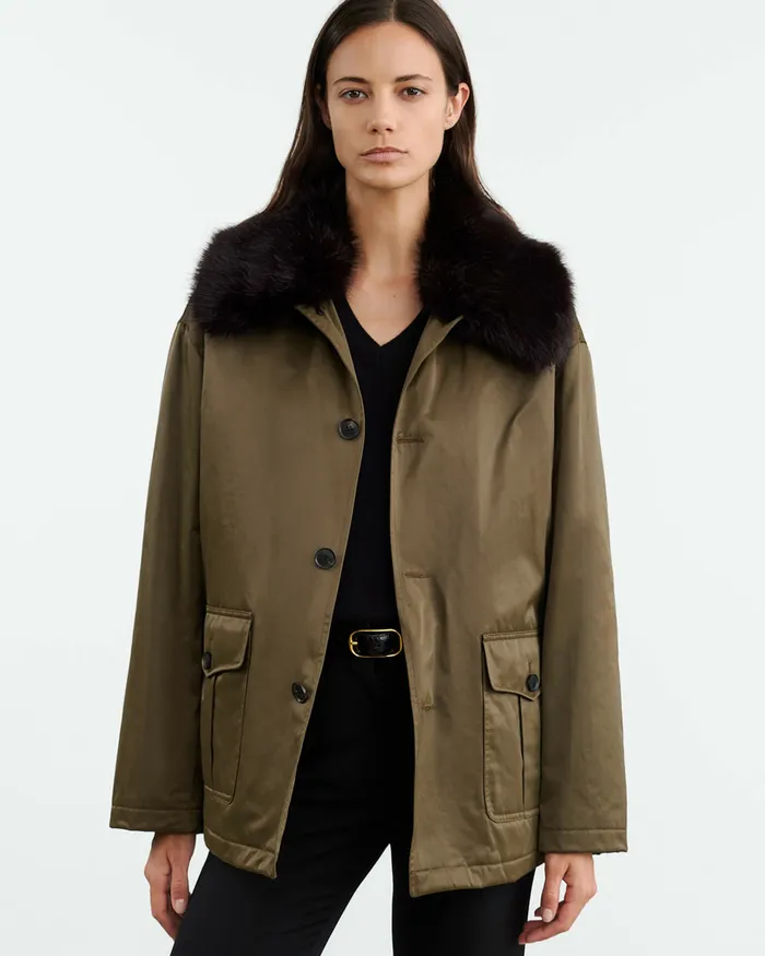 Nili Lotan BLAISE PARKA Army Green Black Women Jackets and Blazers