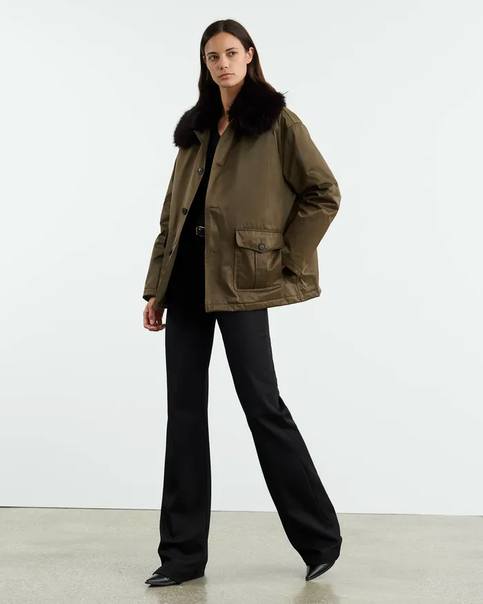 Nili Lotan BLAISE PARKA Army Green Black Women Jackets and Blazers