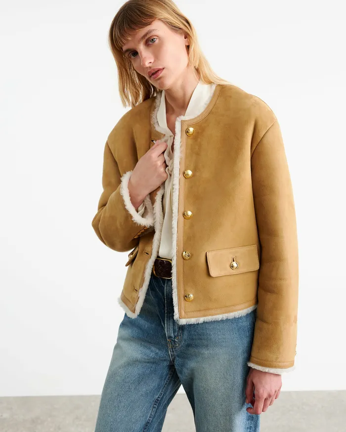 Nili Lotan ZANIE SHEARLING JACKET TanNatural Women Jackets and Blazers
