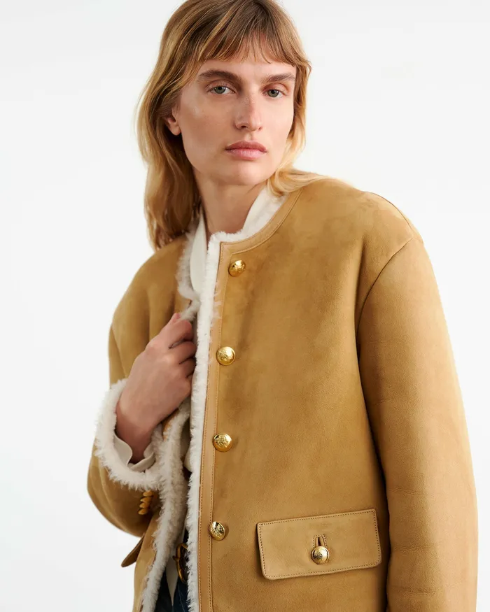 Nili Lotan ZANIE SHEARLING JACKET TanNatural Women Jackets and Blazers