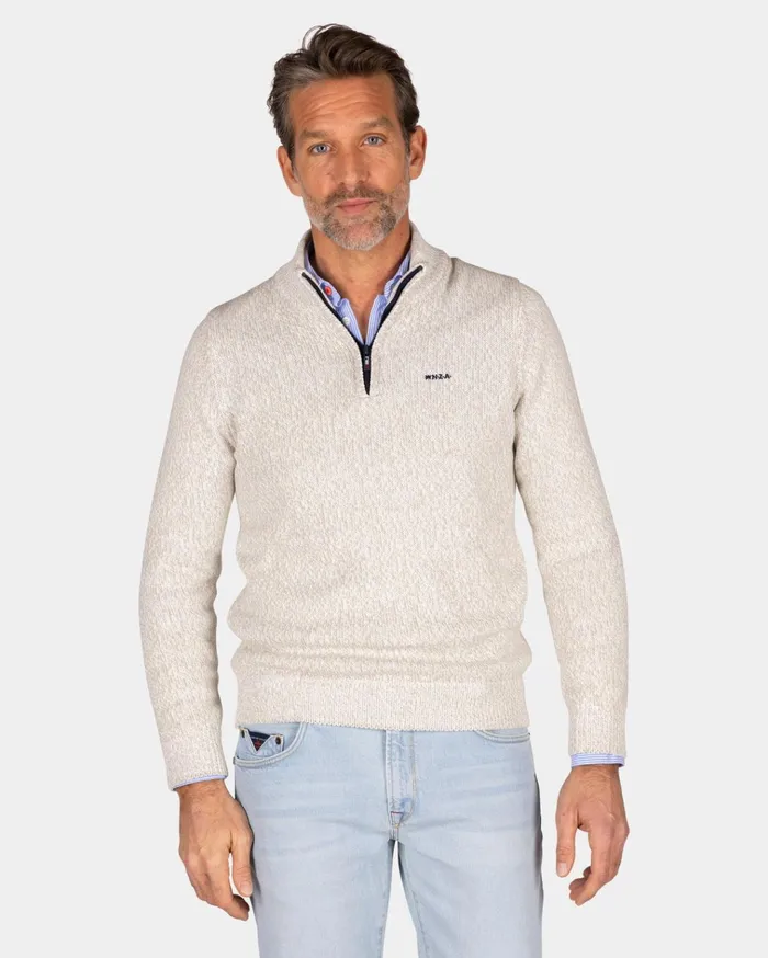 NZA New Zealand Auckland Knitwear Beige HalfZip Pullover 8211 Dusty Army 8211 Men