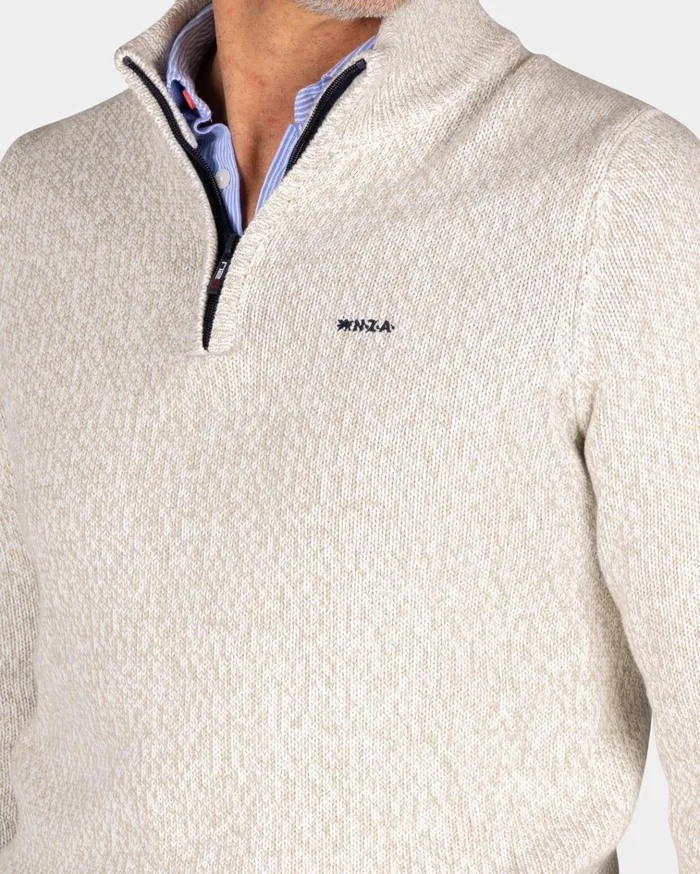 NZA New Zealand Auckland Knitwear Beige HalfZip Pullover 8211 Dusty Army 8211 Men