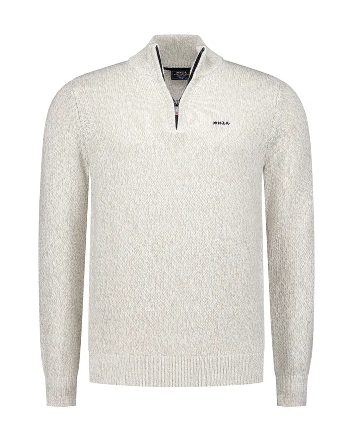 NZA New Zealand Auckland Knitwear Beige HalfZip Pullover 8211 Dusty Army 8211 Men