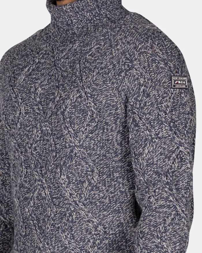 NZA New Zealand Auckland Knitwear Blue Wool Cable Knit Turtleneck Sweater 8211 Tin Blue 8211 Men
