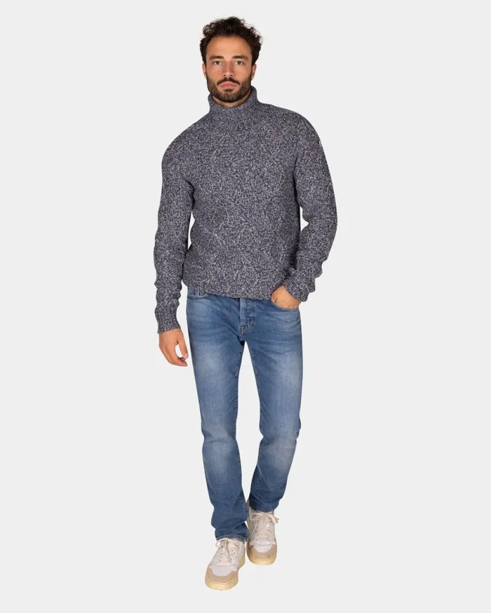 NZA New Zealand Auckland Knitwear Blue Wool Cable Knit Turtleneck Sweater 8211 Tin Blue 8211 Men