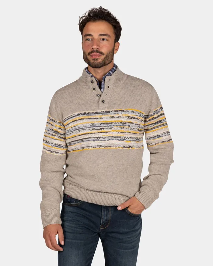 NZA New Zealand Auckland Knitwear Brown Cotton Sweater With Yellow And Black Print 8211 Chestnut 8211 Men NZA New Zealand Auckland Knitwear Brown Cotton Sweater With Yellow And Black Print 8211 Chestnut 8211 Men