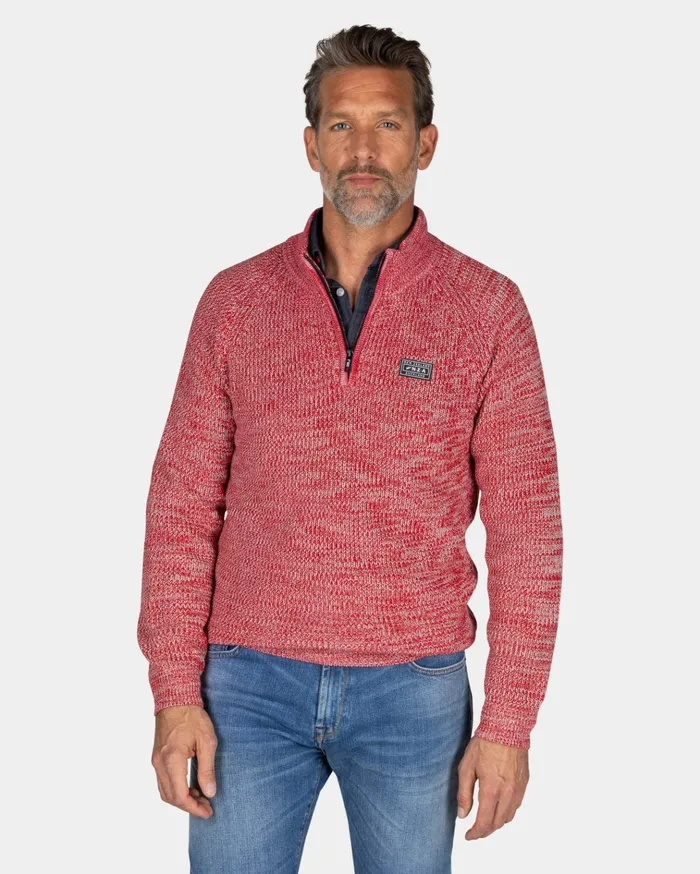 NZA New Zealand Auckland Knitwear Gray Cotton Sweater With HalfZip 8211 Reef Red 8211 Men NZA New Zealand Auckland Knitwear Gray Cotton Sweater With HalfZip 8211 Reef Red 8211 Men